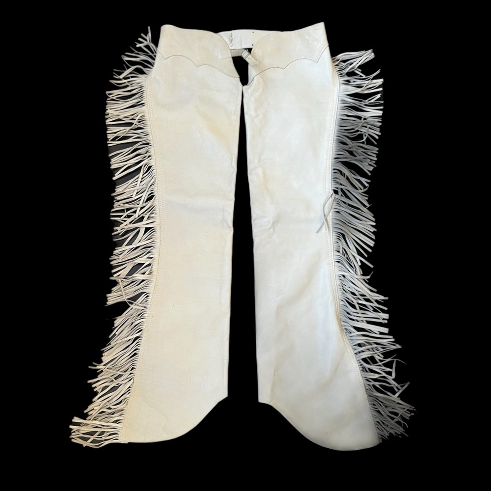 Western Leather Fringe Show Chaps in Off White